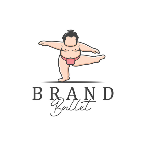 Funny Sumo Ballet Logo style flat design Illustration. Cartoon character Funny Overweight man in ballerina - Vector, Image