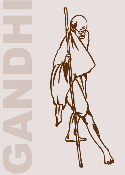 Рисунок или эскиз отца Индии или отца нации Махатмы Гандиджи Очертания редактируемой иллюстрации - Вектор,изображение