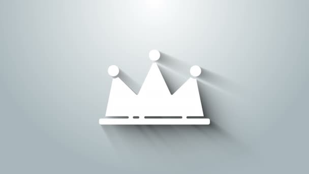 Icono de corona blanca aislado sobre fondo gris. Animación gráfica de vídeo 4K - Metraje, vídeo