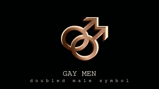 Communauté LGBT. Graphique numérique, logo, affiche. Le double signe masculin. Illustration. Le symbole de l'homme gay. Simplicité et élégance dans l'icône dans les tons ocres et les effets de design.  - Photo, image