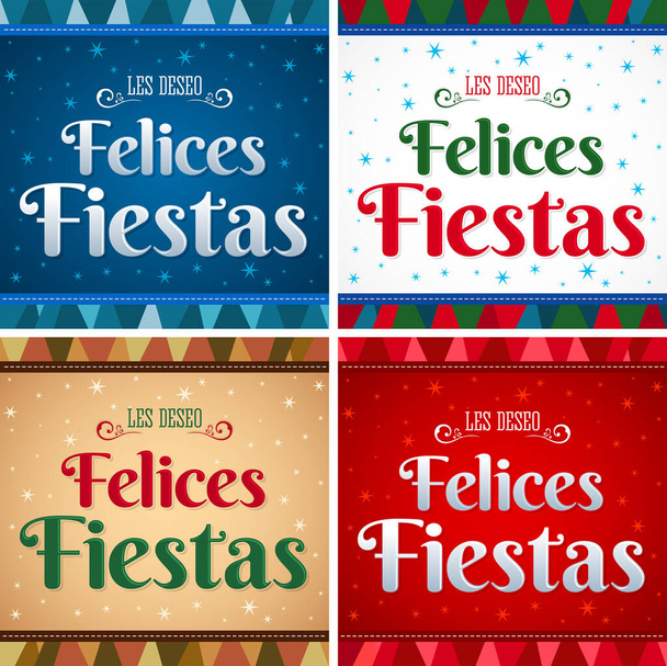 Felices Fiestas, Frohe Feiertage Spanisch Text, Vektor Collection Set Nachrichtenkarten. - Vektor, Bild