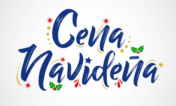 Cena Navidena, Dîner de Noël texte espagnol, design vectoriel. - Vecteur, image