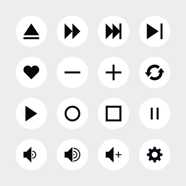 16 media player control button ui icon set - Vektori, kuva