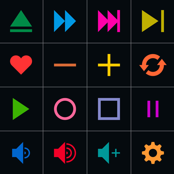 16 media player pictogram control button sign set - Vector, imagen