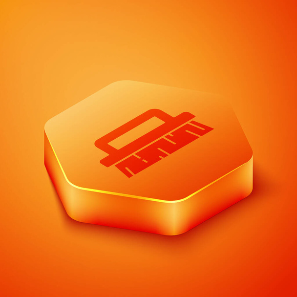 Isometric Brush for cleaning icon isolated on orange background. Orange hexagon button. Vector. - Vector, Image