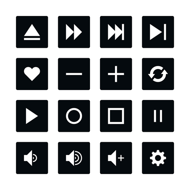 16 media player control button ui icon set - Vektör, Görsel