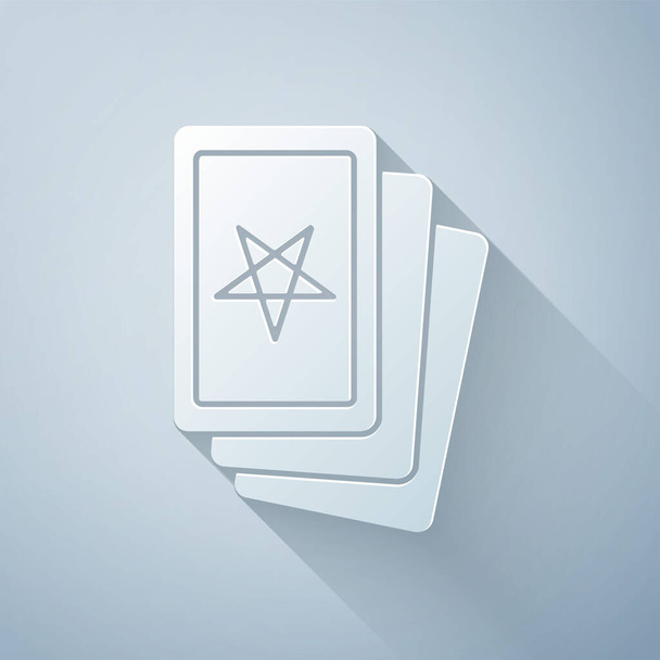 Papierschnitt Drei Tarotkarten-Symbole isoliert auf grauem Hintergrund. Magisches okkultes Set von Tarotkarten. Papierkunst. Vektor. - Vektor, Bild