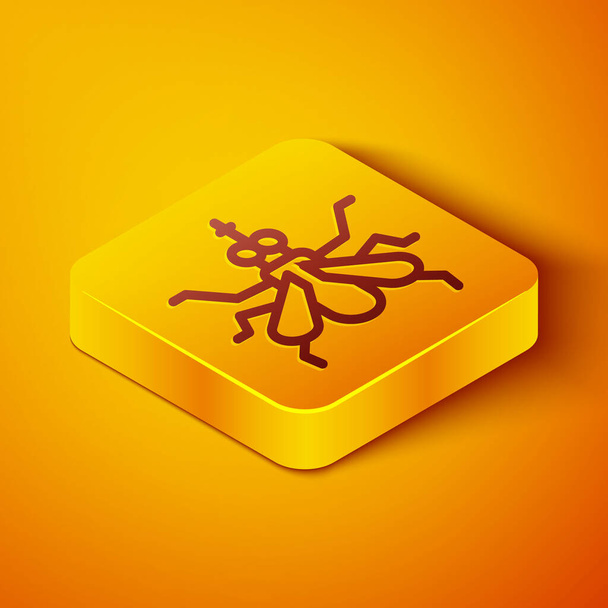 Linea isometrica icona zanzara isolata su sfondo arancione. Pulsante quadrato giallo. Vettore. - Vettoriali, immagini