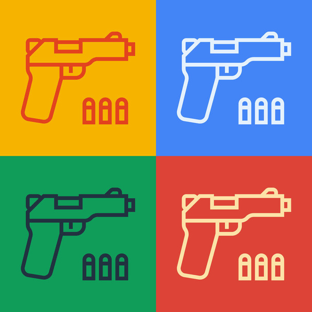 Pop art line Pistol or gun icon isolated on color background. Police or military handgun. Small firearm.  Vector. - Vector, Image