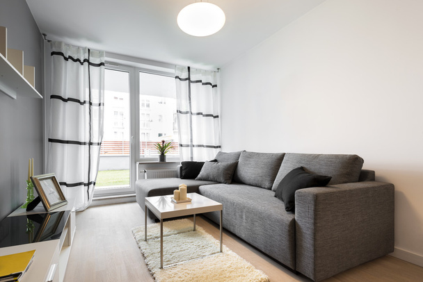 Серый диван в современной гостиной
 - Фото, изображение