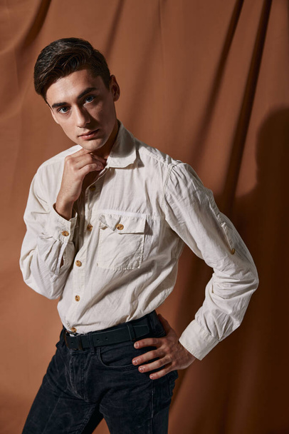 Man in jeans shirt self-confidence attractive look - Фото, изображение