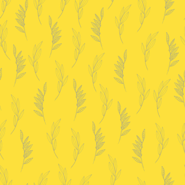 Nahtloses Muster mit Weidenzweigen und Blättern auf trendigem Hintergrund in leuchtender Farbe - Vektor, Bild
