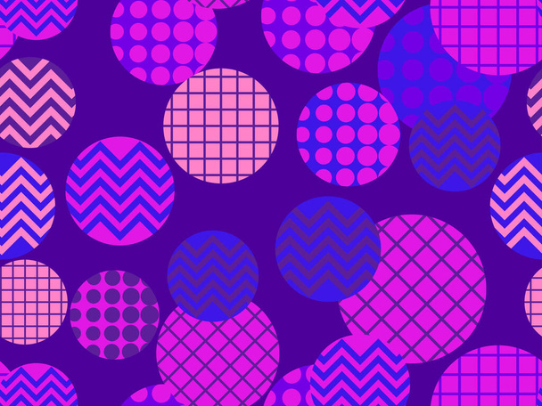 Geometric pattern inside circles seamless pattern in the style of the 80s. Geometric shapes. Retro fashion background for wrapping paper, print, fabric and printing. Vector illustration - Wektor, obraz
