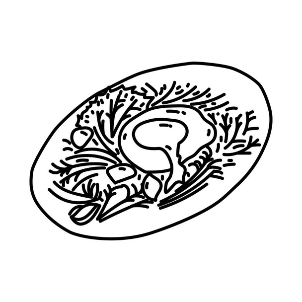 Salade Lyonnais Francia comida dibujado a mano icono conjunto de vectores. - Vector, Imagen