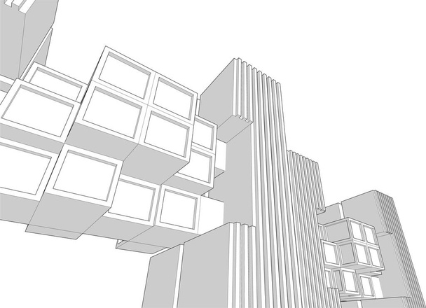 コンソールを背景にした抽象建築3Dレンダリング - ベクター画像