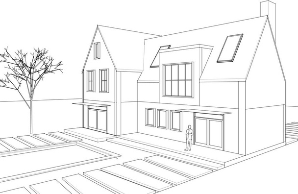 Haus architektonische Skizze 3D-Illustration, Vektorillustration - Vektor, Bild