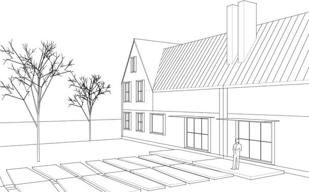 městský dům architektonický projekt skica 3d vektorové ilustrace - Vektor, obrázek