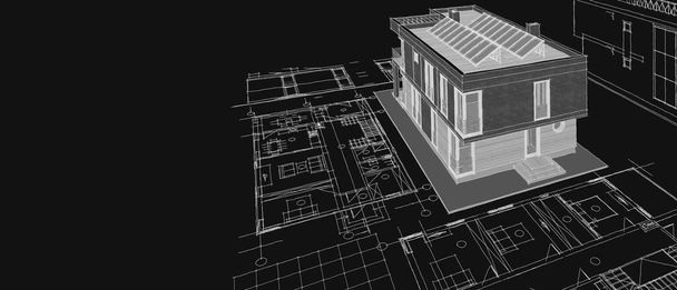 современный дом архитектурный эскиз проекта 3d иллюстрация - Фото, изображение