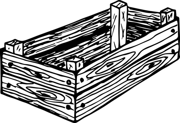 Siyah-beyaz ahşap bir kutunun vektör çizimi - Vektör, Görsel