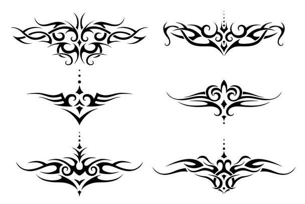 Set of tribal tattoo for lower back, shoulder or chest. Vector frame border pattern ornament decor collection. - Vector, Image