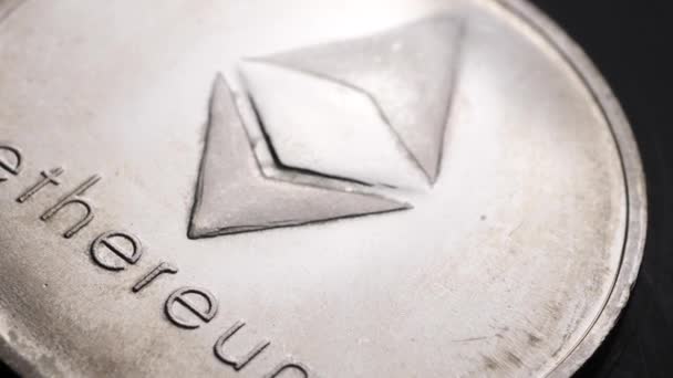 Macro shot of a bit coin Ethereum Crypto currency - Footage, Video