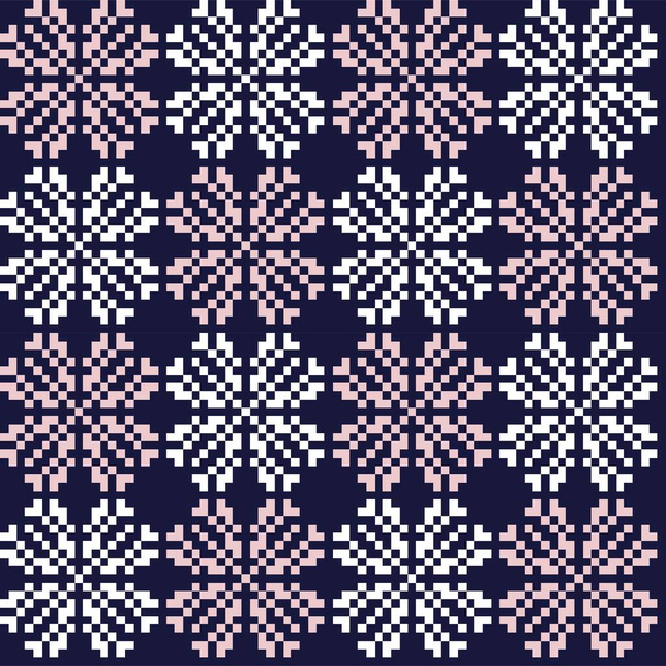 Pink Navy Christmas snowflake fair isle pattern background suitable for fashion textiles, knitwear and graphics - Vector, Image