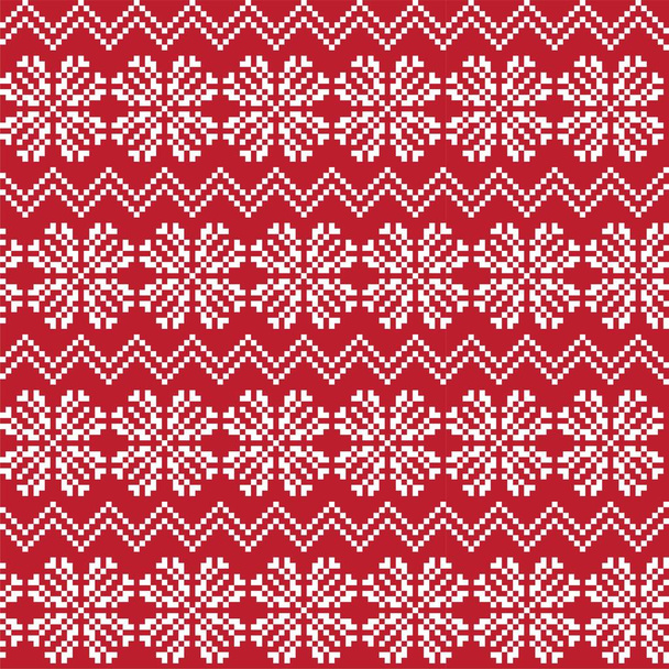 Red Christmas snowflake fair isle pattern background suitable for fashion textiles, knitwear and graphics - Vecteur, image