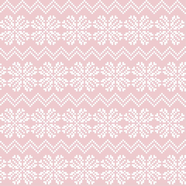 Vaaleanpunainen joulu lumihiutale oikeudenmukainen saari kuvio tausta sopii muoti tekstiilit, neuleet ja grafiikka - Vektori, kuva