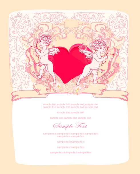 happy valentine's day card with cupid - Вектор,изображение