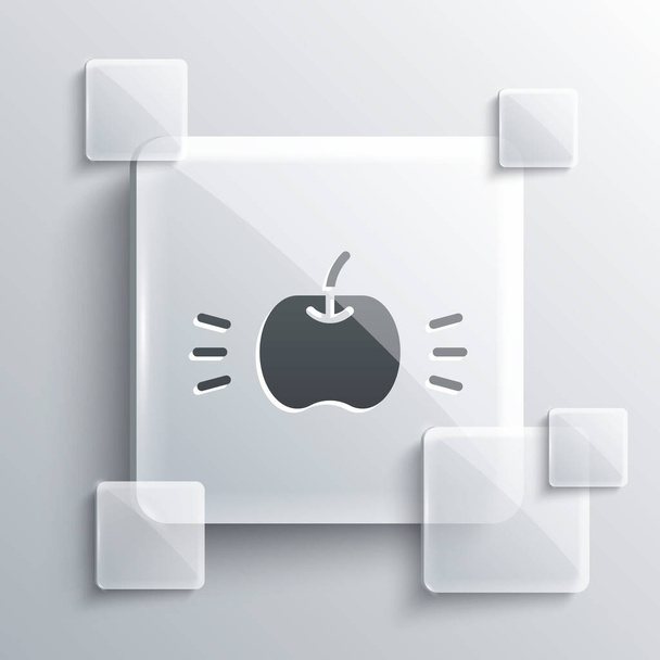 Icono gris de Apple aislado sobre fondo gris. Fruta con símbolo de hoja. Paneles cuadrados de vidrio. Vector. - Vector, imagen