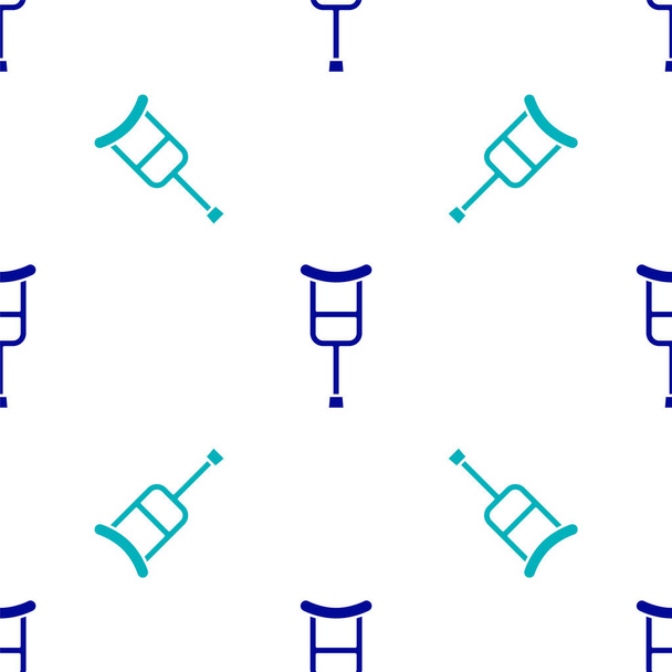 Blue Crutch or crutches icon isolated seamless pattern on white background. Equipment for rehabilitation of people with diseases of musculoskeletal system.  Vector. - Vector, Image