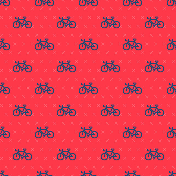 青色のライン自転車アイコンは、赤の背景にシームレスなパターンを隔離しました。自転車レースだ。極端なスポーツだ。スポーツ用具。ベクトル. - ベクター画像