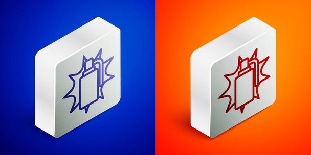 Isometric line Hand grenade icon isolated on blue and orange background. Bomb explosion. Silver square button. Vector. - Vector, Image