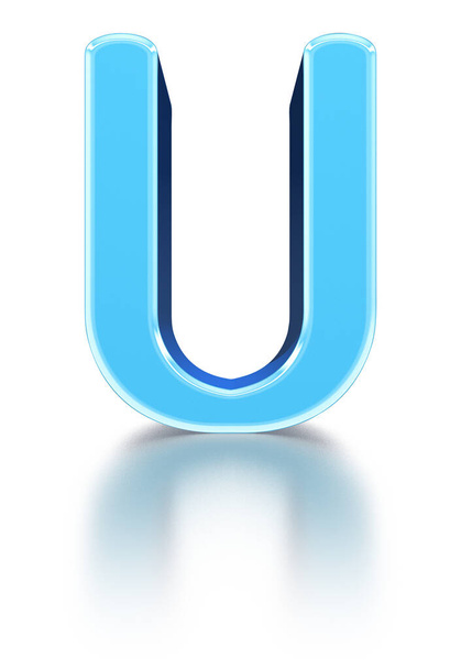 Blue beveled uppercase letter.3D font with pale surface reflections. - Foto, afbeelding