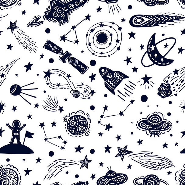 Design de textura do universo. Estilizado padrão sem costura céu noturno - Vetor, Imagem