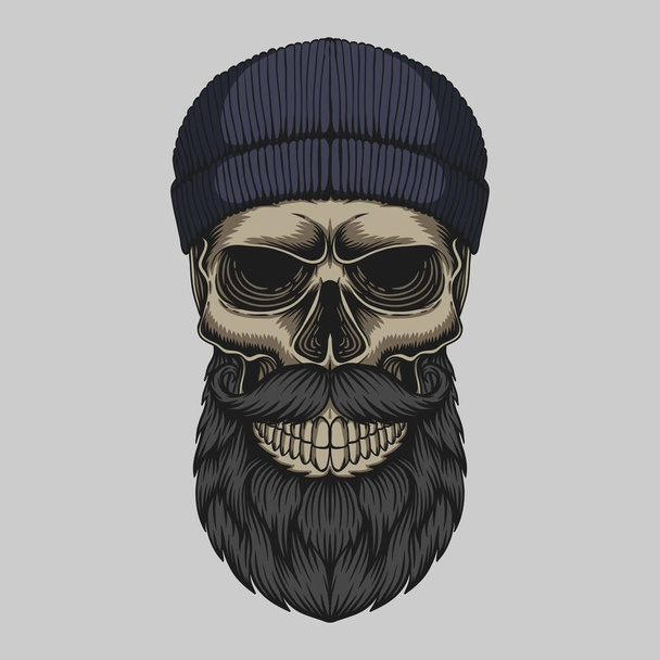 Skull bearded mustache head vector illustration for your company or brand - Vector, Image