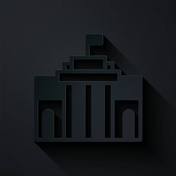 Icono del museo del Prado cortado en papel aislado sobre fondo negro. Madrid, España. Estilo de arte de papel. Vector. - Vector, Imagen