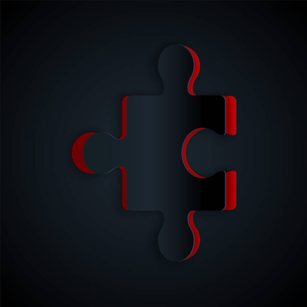Paper cut Piece of puzzle icon isolated on black background. Business, marketing, finance, layout, infographics, internet concept. Paper art style. Vector. - Vector, Image
