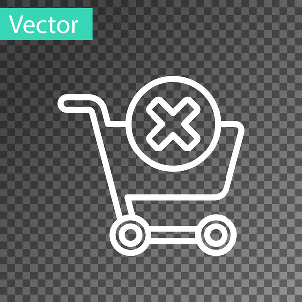 White line Remove shopping cart icon isolated on transparent background. Online buying concept. Delivery service. Supermarket basket and X mark.  Vector Illustration. - Vector, Image