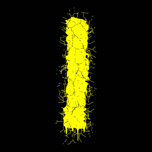 Grunge vector font.Yellow letra con grietas y harapos sobre fondo negro. - Vector, Imagen