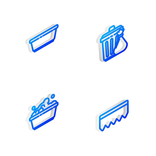 Set Isometric line Trash can and garbage bag, Plastic basin, with soap suds and Sponge bubbles icon. Vector. - Vector, Image