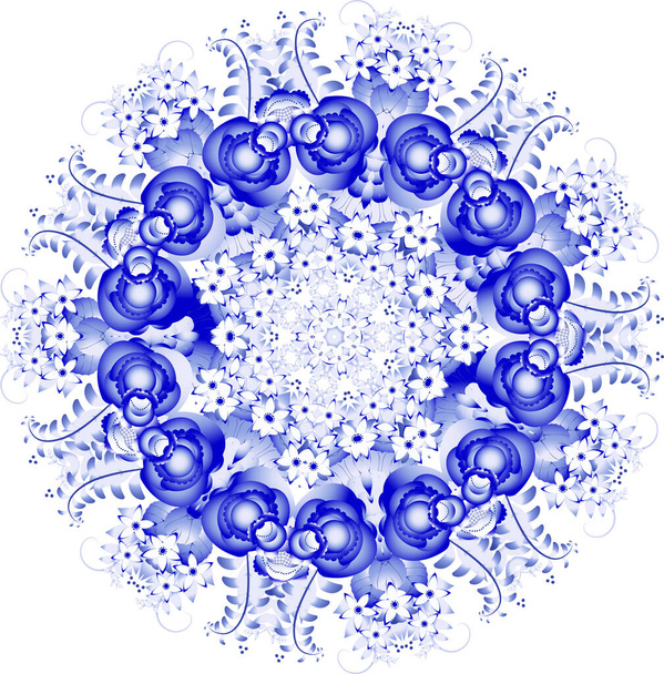 Στρογγυλό μπλε στολίδι Gzhel - Διάνυσμα, εικόνα