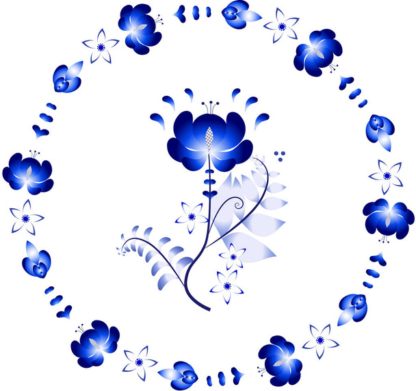 Στρογγυλή μπλε ρωσική Gzhel - Διάνυσμα, εικόνα