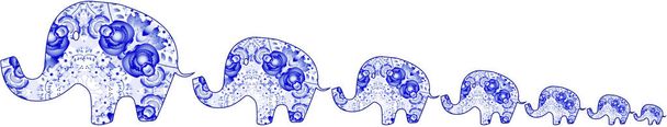 Сім слонів gzhel для щасливих у черзі
 - Вектор, зображення