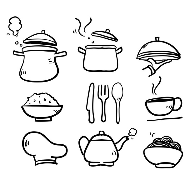 hand drawn doodle cooking icon set isolated background - Vector, Image