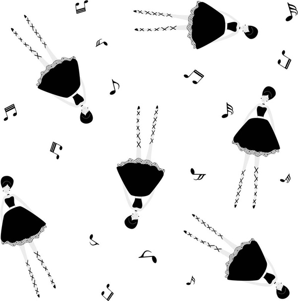 Naadloos patroon met ballerina poppen - vector illustratie - Vector, afbeelding