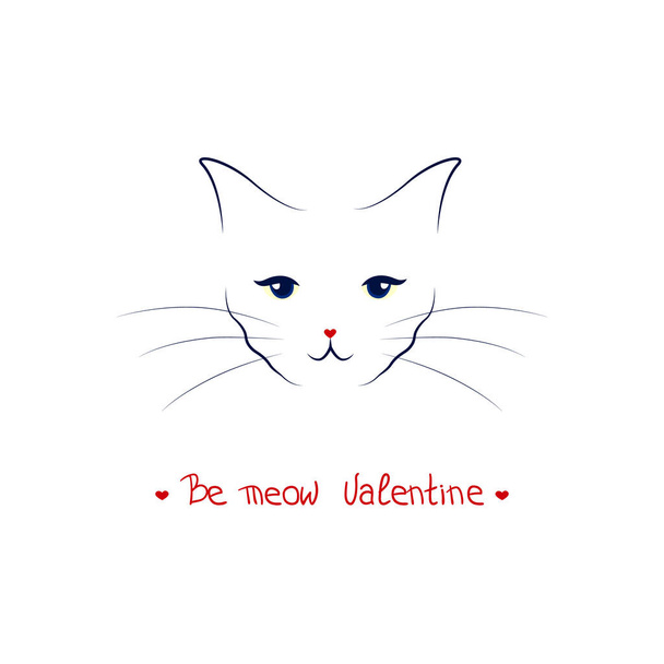 Gato vector design.T-shirt Graphic.Black rad y blanco azul line.Meow lema halagador - Vector, Imagen