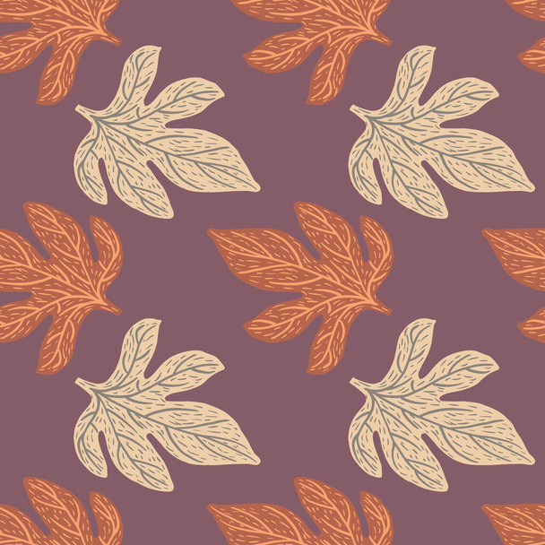 Seamless nature pattern with orange and light foliage shapes. Leaves print on pastel purple background. Designed for fabric design, textile print, wrapping, cover. Vector illustration - Vektor, kép