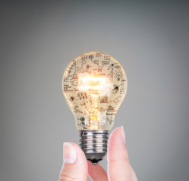 Light Bulb with drawing graph inside - 写真・画像