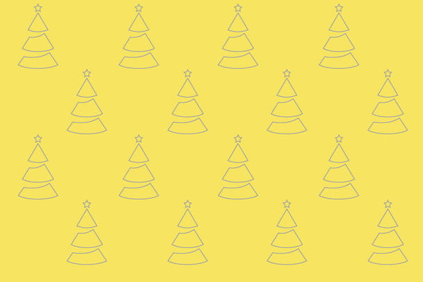 Motif arbres de Noël sur un fond jaune. Illustration de motifs sans couture pour textiles, surfaces, emballages. Illustration du Nouvel An. Couleurs tendance gris et jaune.  - Photo, image